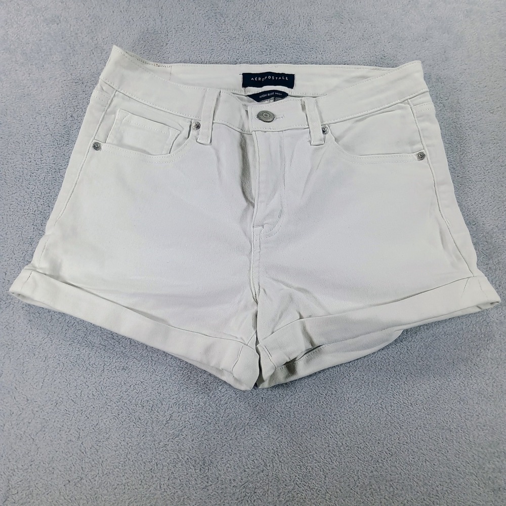 Aeropostale Womens High Rise Midi White Shorts Size 29 High Waisted Denim